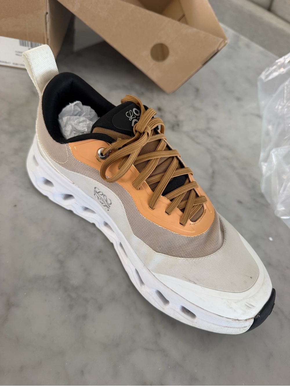 Loewe x OnCloud Cream, Tan & Black Running Sneakers - Picture 6 of 11